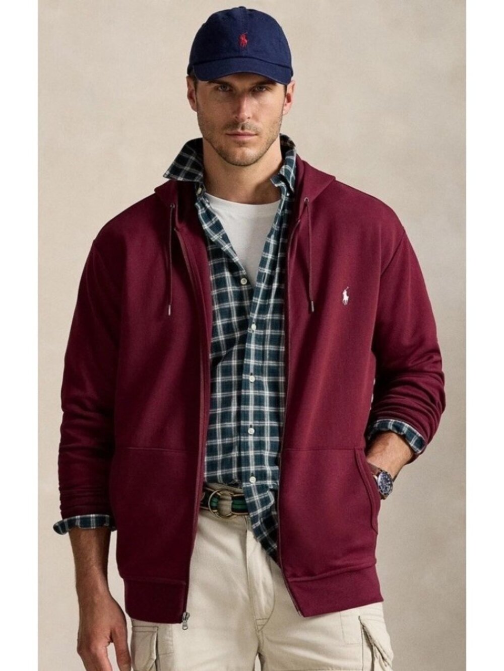 Polo Ralph Lauren Mens Big and Tall Double Knit Full Zip Hoodie in Red Size 2LT